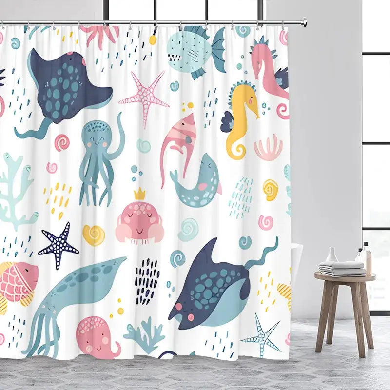 Shower Curtain Cute Cartoon Ocean Animal Print Waterproof Polyester Bath Curtain, Kids Positive Affirmation Dog Bathroom Decor w from PriceLows™