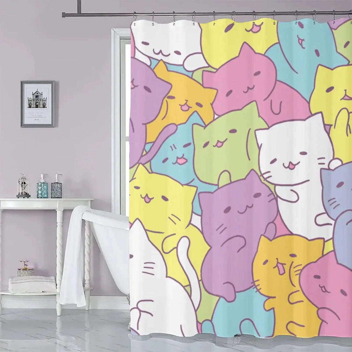 Raining Cats and Dogs Shower Curtain Funny Cartoon Cute Animal Hilarious Pets Playing Water Polyester Waterproof Bathroom Panels from PriceLows™