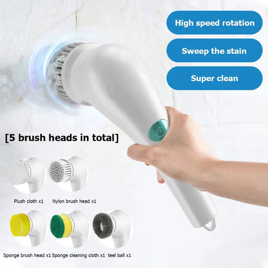 Electric Spin Cleaning Brush | Cordless | 5 Heads | Bathroom Kitchen Tile