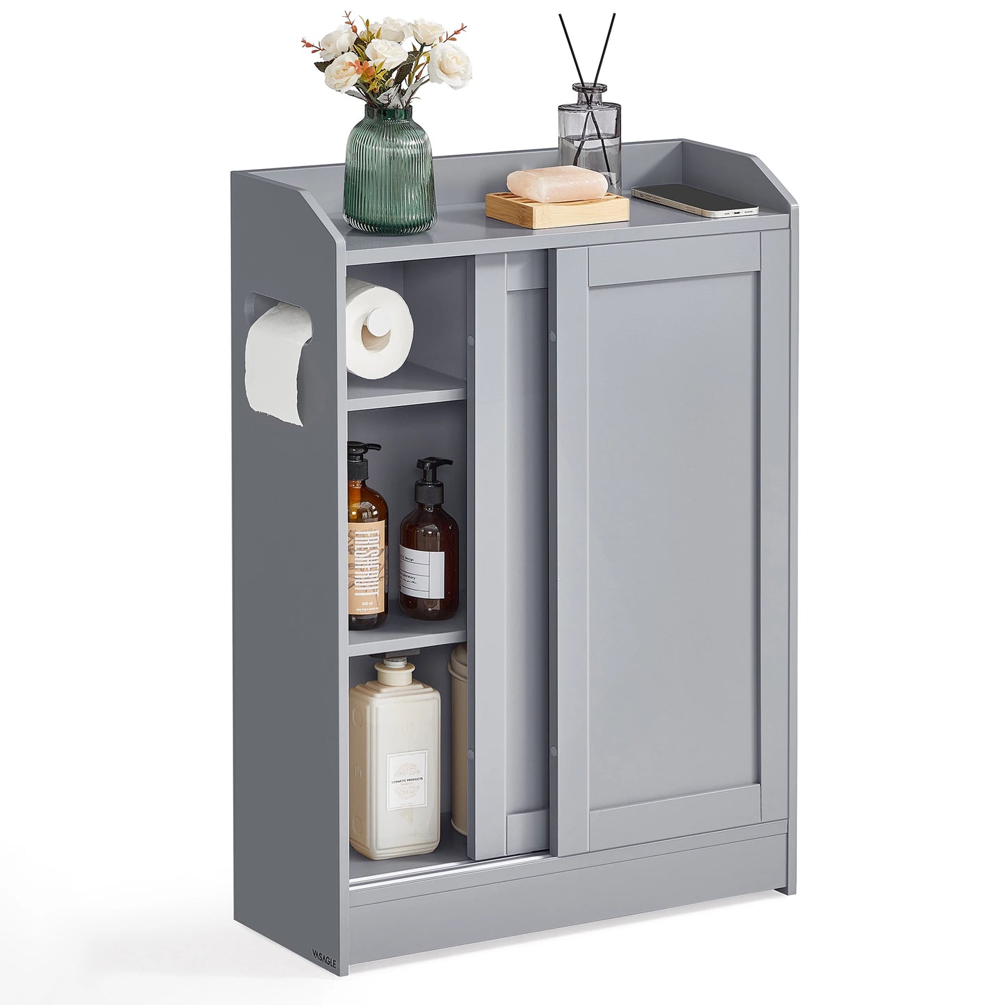 Storage Cabinet | Sliding Doors | Toilet Paper Holder | Slim Cabinet