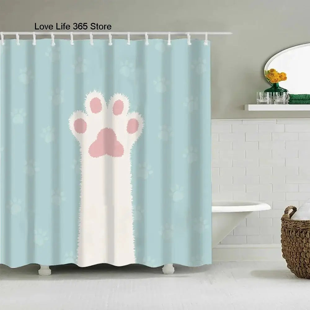 Puppy Cat Cute Cartoon Shower Curtains Washable Fabric Polyester For Bathtub Art Bathroom Decor Partition With Hooks Waterproof from PriceLows™
