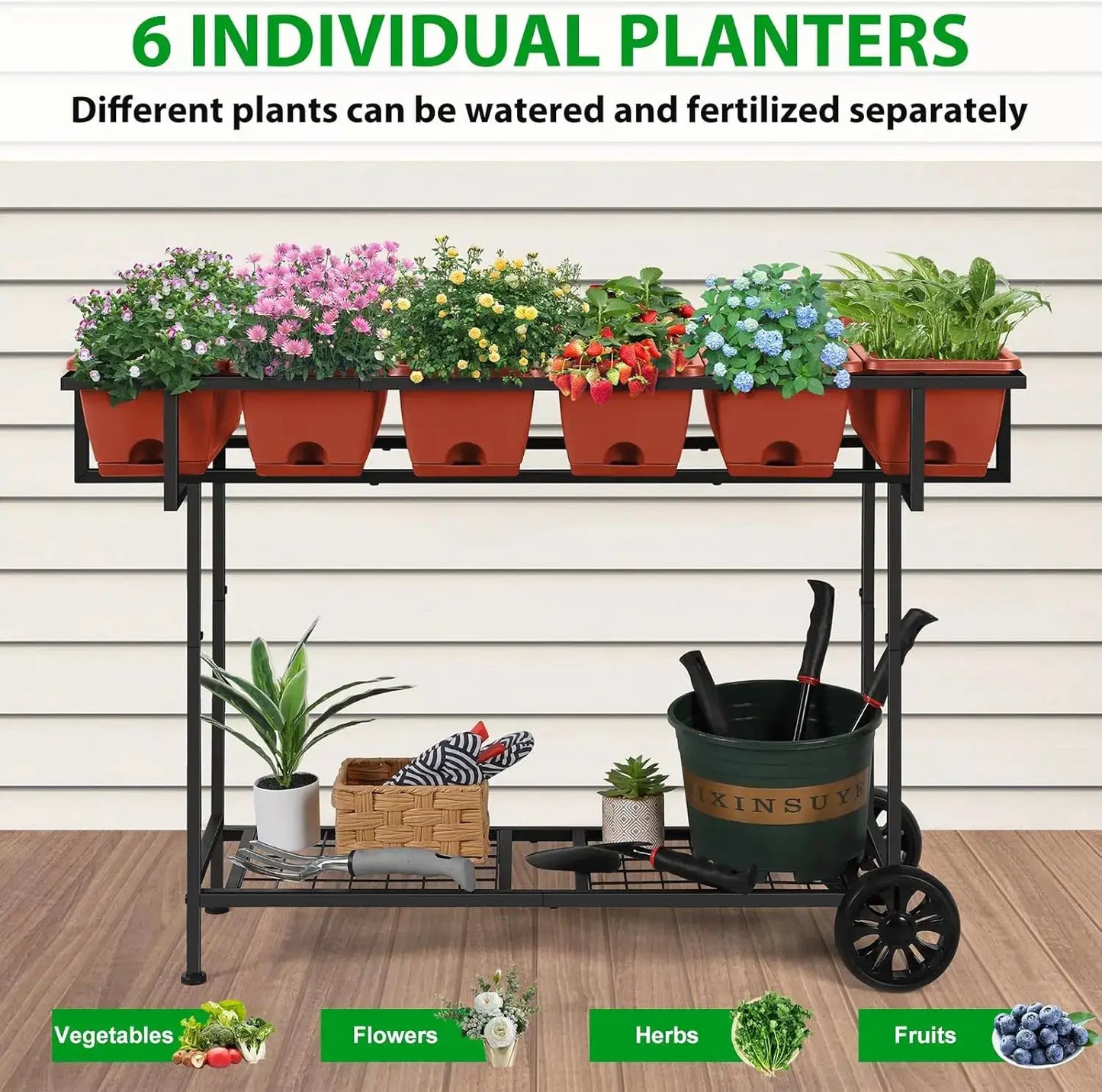 Elevated Raised Garden Bed Outdoor with Legs 43x17x29 in Plastic Standing Planter Box with Storage Shelf and Wheels Vege from PriceLows™