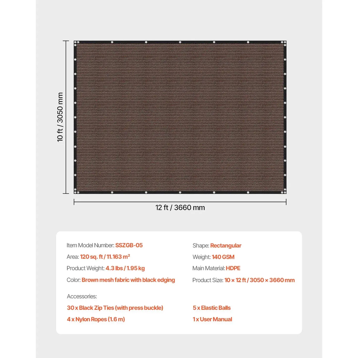 SucceBuy 90% Sun Shade Cloth 10x10/12/20ft Pergola Shade Cover 140 GSM HDPE Canopy Privacy Screen for Outdoor Garden Backyard from PriceLows™