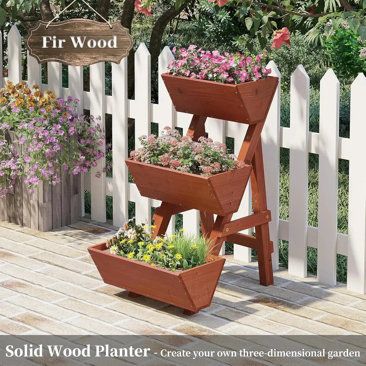 3-Tiers Wooden Raised Garden Bed,Wood Planter Box for Vegetable,Flower Rack,Flower Pot Stands,Indoor Outdoor Gardening P from PriceLows™