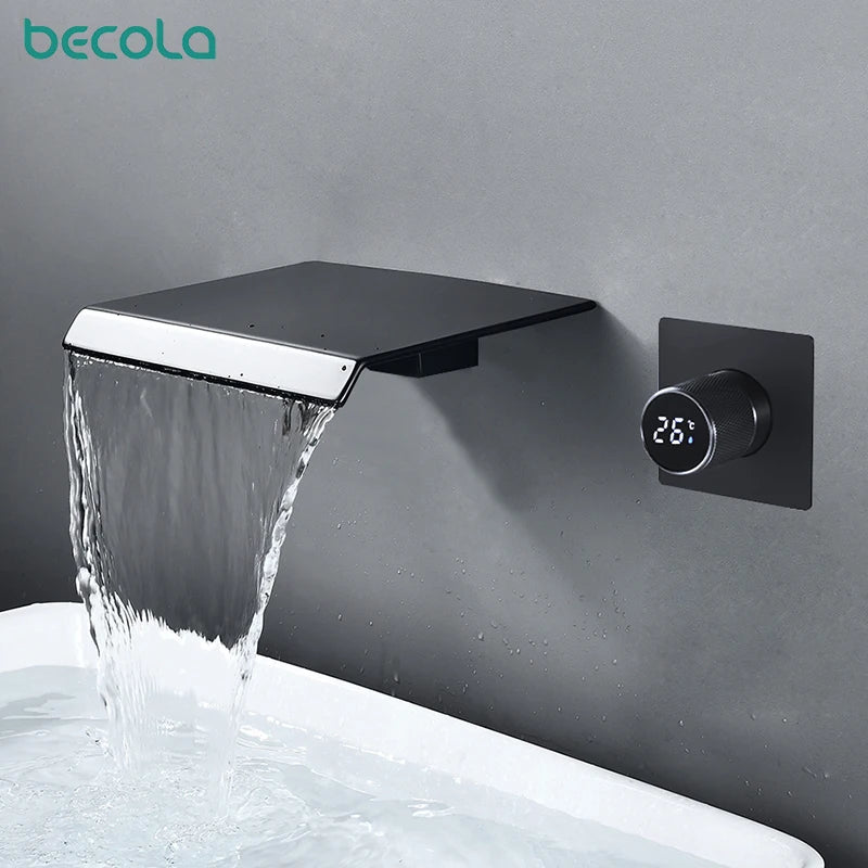 Bathroom Faucet | Led Digital Display | Black Brass | Two Hole