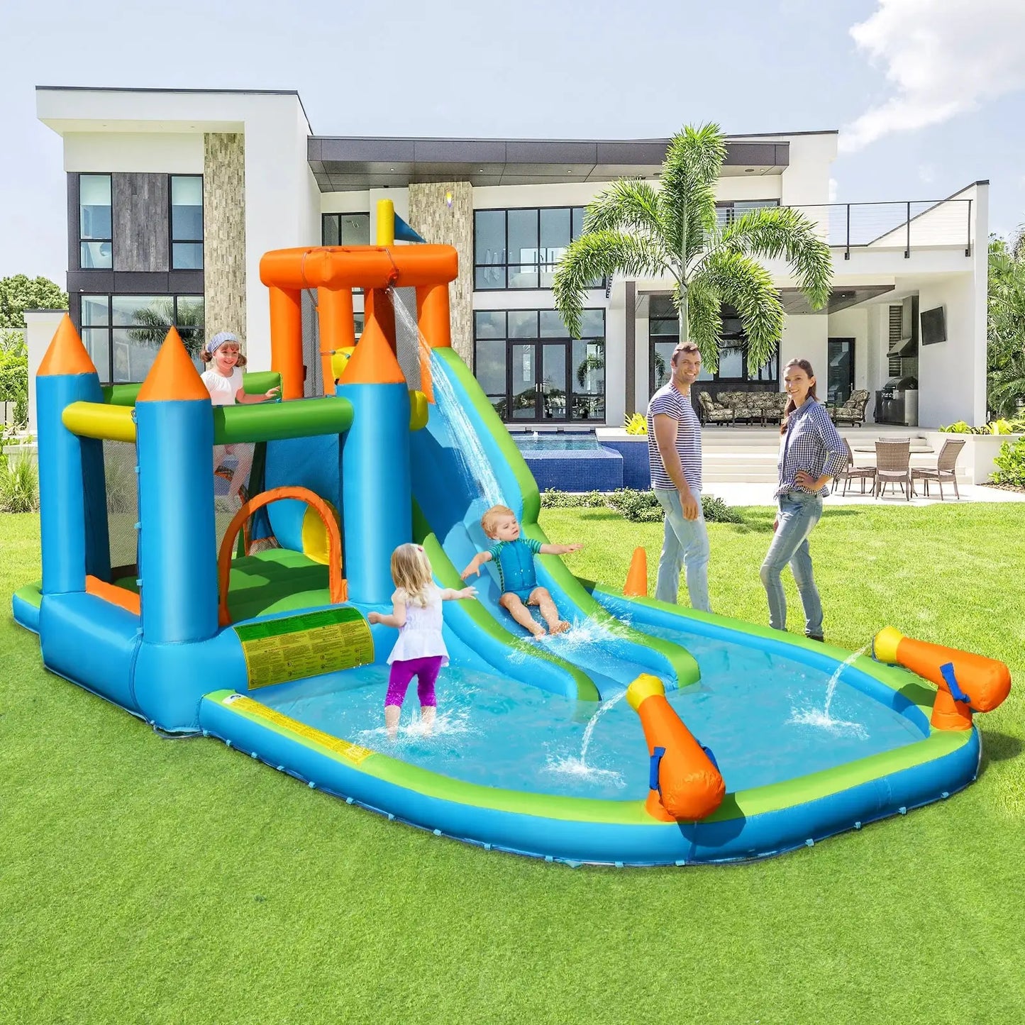 Inflatable Water Slide with Bounce House and Splash Pool without Blower for from PriceLows™