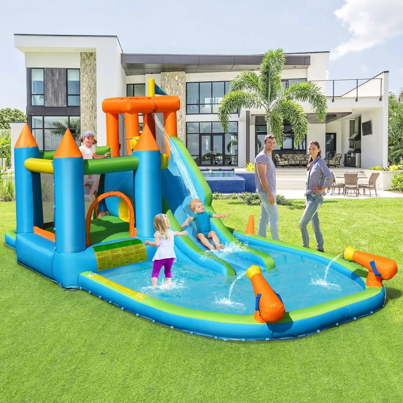 Inflatable Water Slide with Bounce House and Splash Pool without Blower for from PriceLows™