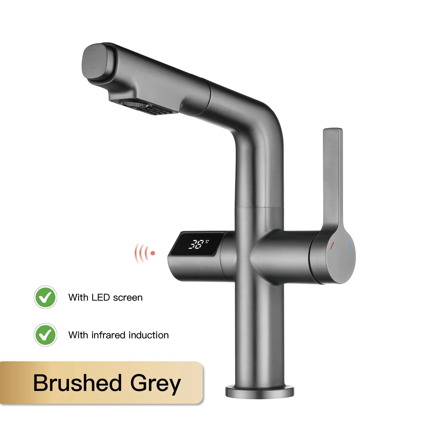Kitchen Faucet | Digital Display | Gun Gray Brass | Two Function