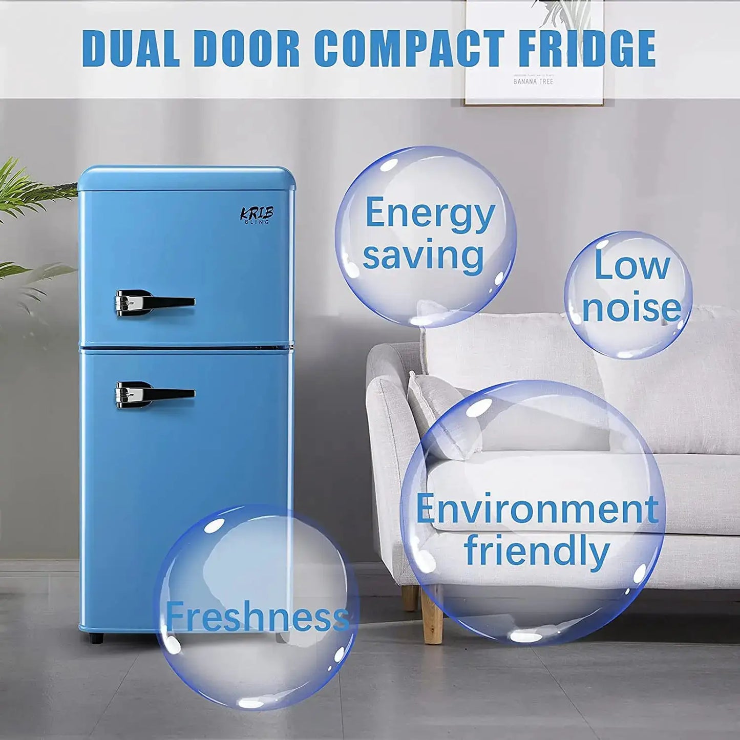 3.2 Cu.ft Double Door Compact Refrigerator, Mini Fridge with Freezer, Retro Design Small Drink Chiller for Home, Office from PriceLows™