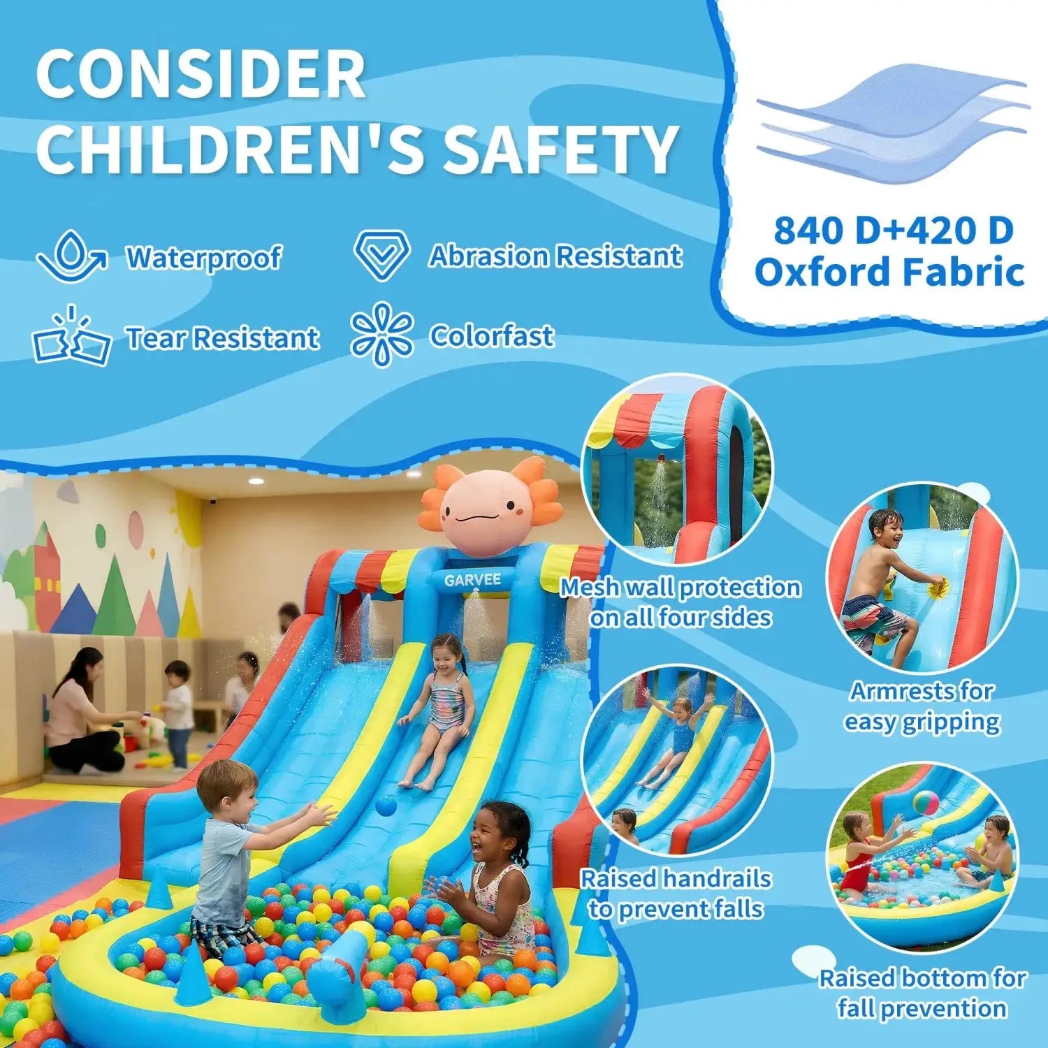 Inflatable Water Park Bounce House for Kids, Dual Slides with Long Slip Mat and Splash Pool, Durable Oxford Fabric Blow Up Water Castle with Powerful Air Blower for Backyard Outdoor Summer Fun from PriceLows™