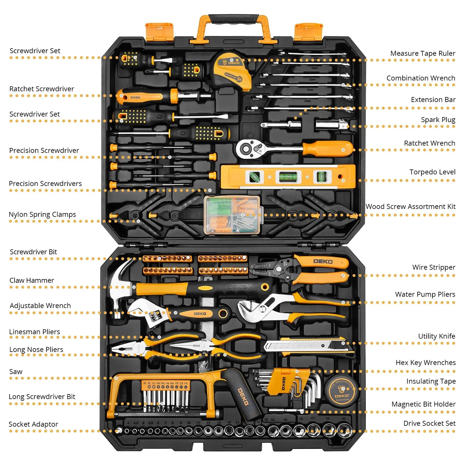 DEKO 228Pieces Socket Wrench Auto Repair Tool Combination Package Mixed Tool Set Hand Tool Kit with Plastic Toolbox Storage Case from PriceLows™