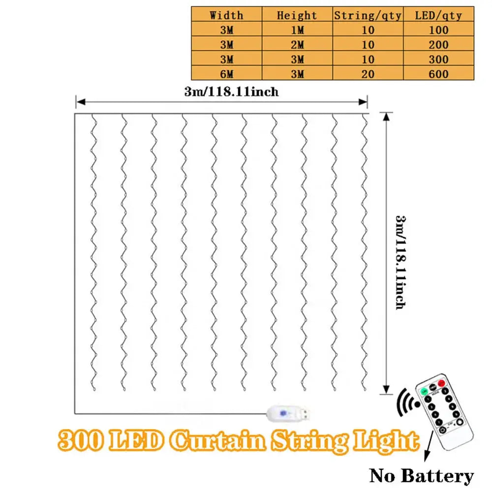3/6M USB LED Curtain 8Modes Remote Control Lights Holiday Wedding Garland for Bedroom Living Room Decor Christmas Decorations from PriceLows™