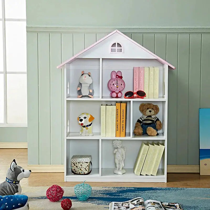 Wooden Dollhouse Bookshelf 3-Tier Doll House Bookcase Kids Books Toys Storage Organizer Shelves for Children's Bedroom Playroom from PriceLows™