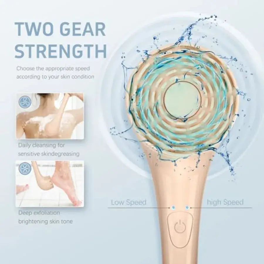 Electric Body Brush | Waterproof | Rechargeable Long Handle | 3 Heads