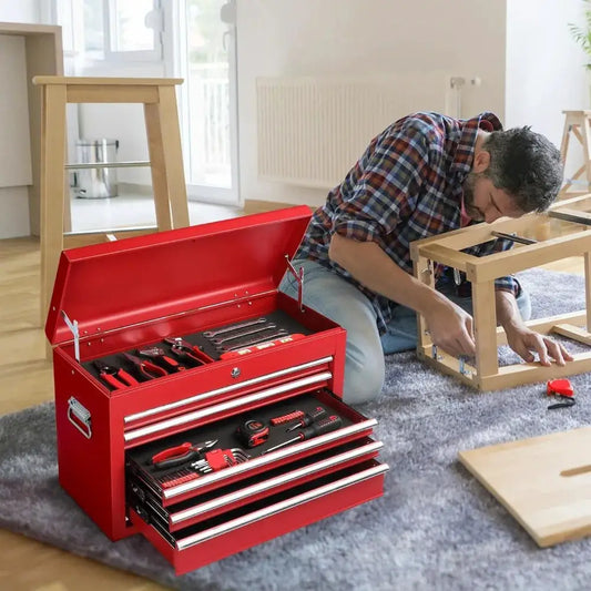 24-Inch Portable Toolbox Featuring 5 Drawers And a Top Storage Tray, a Lockable Metal Tool Chest Cabinet Suitable for Garages, Warehouses, Repair Shops, And Homes, in Red from PriceLows™