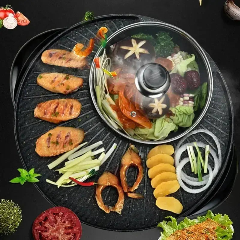 2-In-1 Electric Hot Pot And Grill | 1500W | 34cm Round Non-Stick | 3-4 People