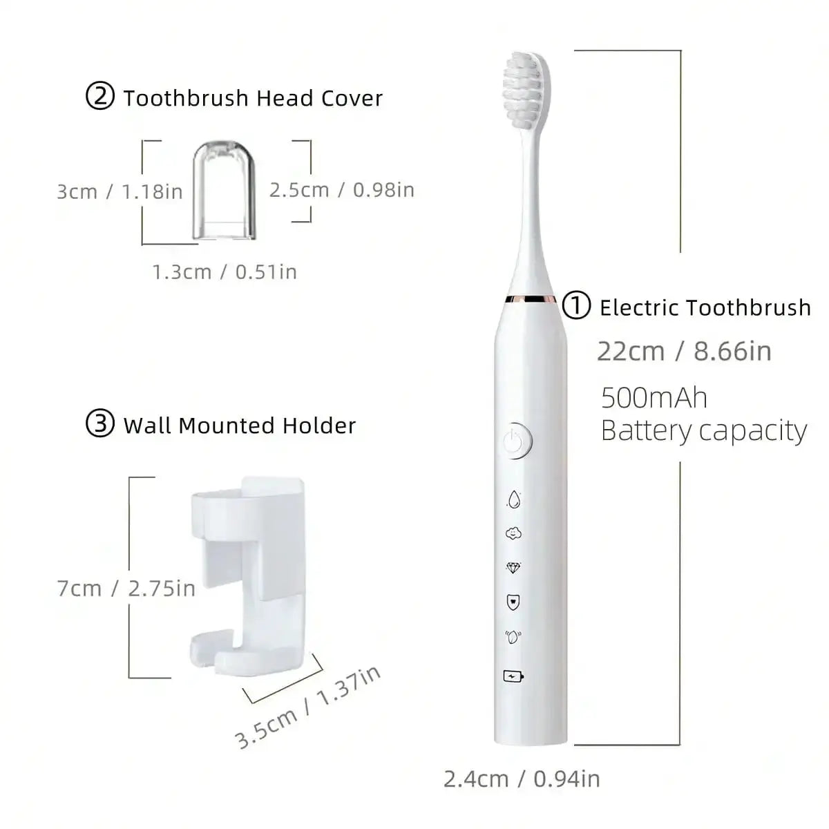 Electric Toothbrush | 8 Replaceable Heads | USB Charging | Pink