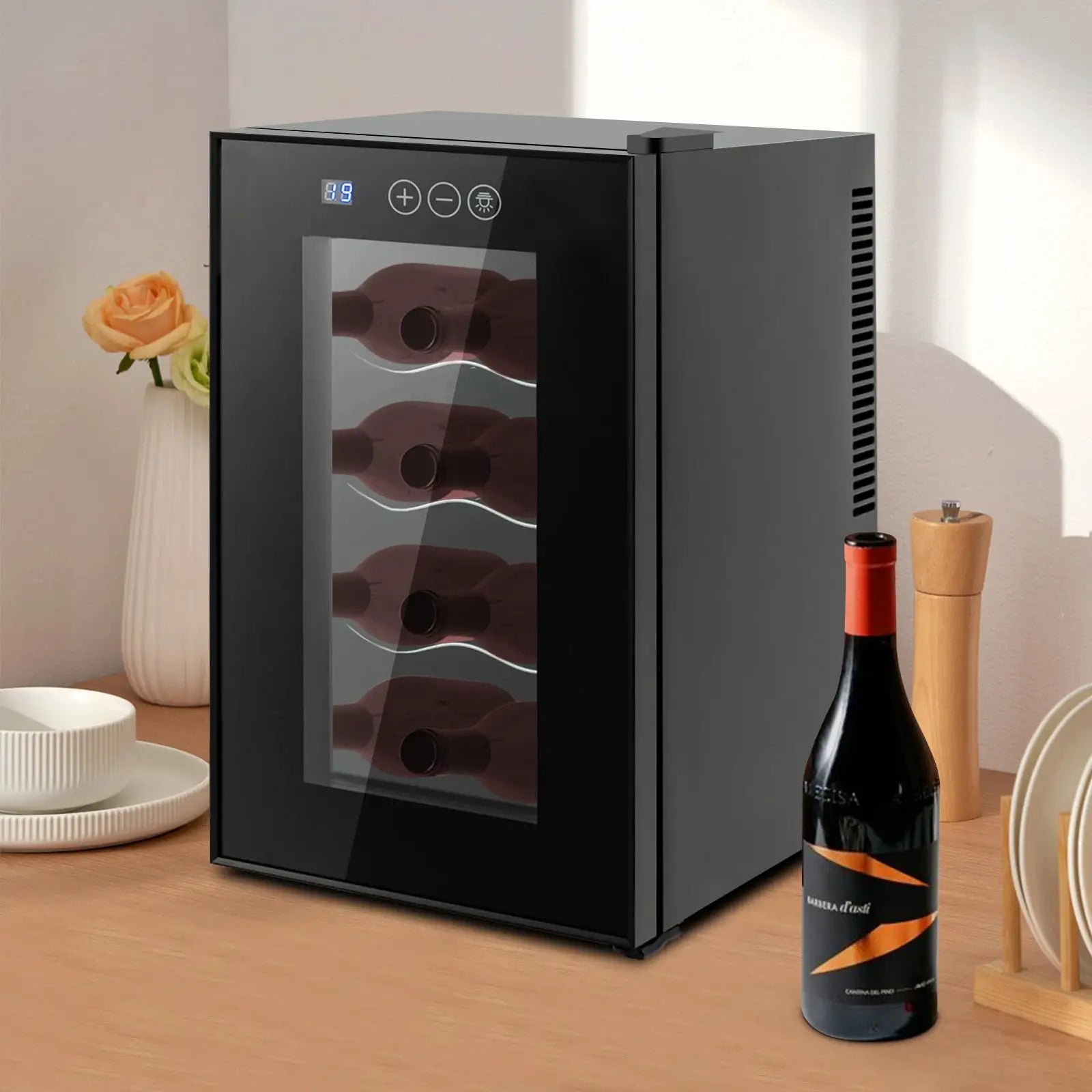 23L/6.08gal Four-tier 8 Bottle Wine Cellar Clear Window, Wine Fridge, Beverage Wine Chiller for Home, Office, Hotel, Bar,or Club from PriceLows™