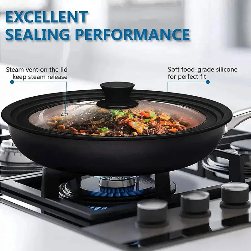 Universal Lid | Tempered Glass | Silicone Rim | Multiple Sizes