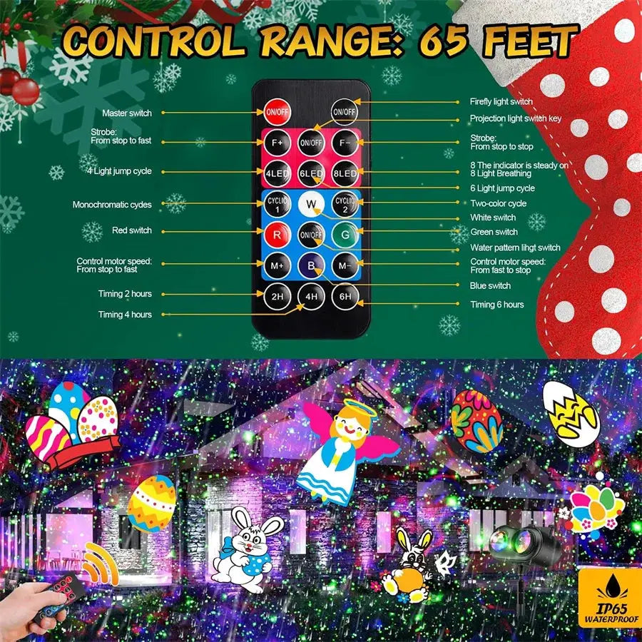 Christmas Laser Projector | 3 In 1 Modes | 80 Slide Patterns | Outdoor Use