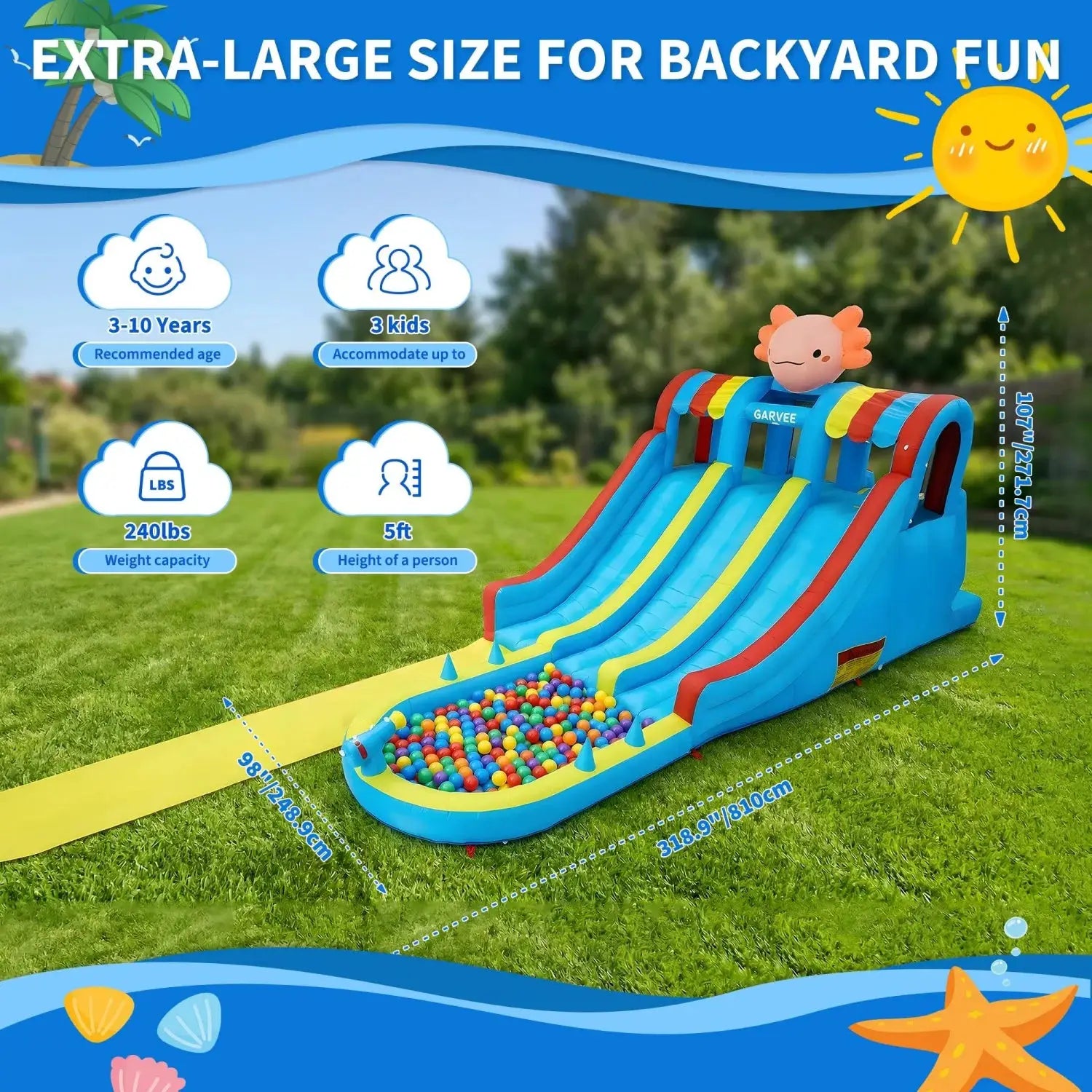 Inflatable Water Park Bounce House for Kids, Dual Slides with Long Slip Mat and Splash Pool, Durable Oxford Fabric Blow Up Water Castle with Powerful Air Blower for Backyard Outdoor Summer Fun from PriceLows™