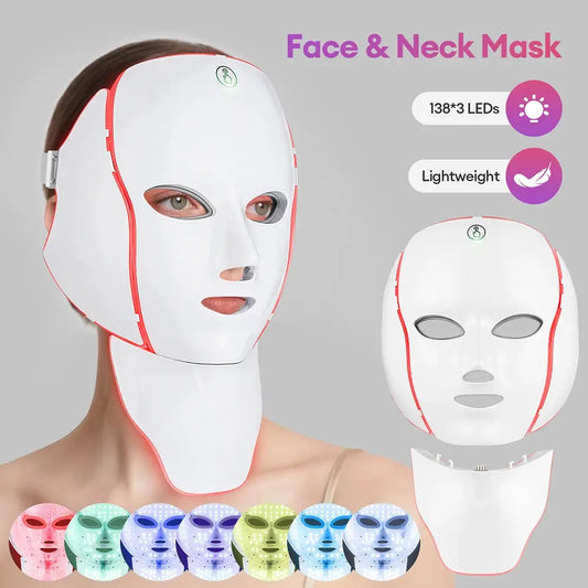 7 Colors LED Facial Mask with Neck LED Light Photon Mask Skin Rejuvenation Anti Acne Beauty Device Face Lifting Firm Massager from PriceLows™