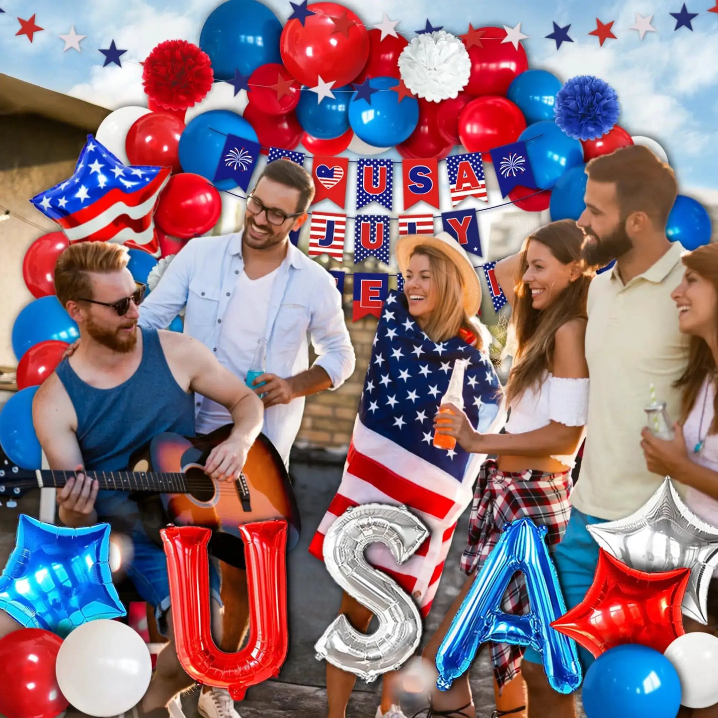 Patriotic Party Supplies | 4th Of July Banner, Balloon & Plate Set