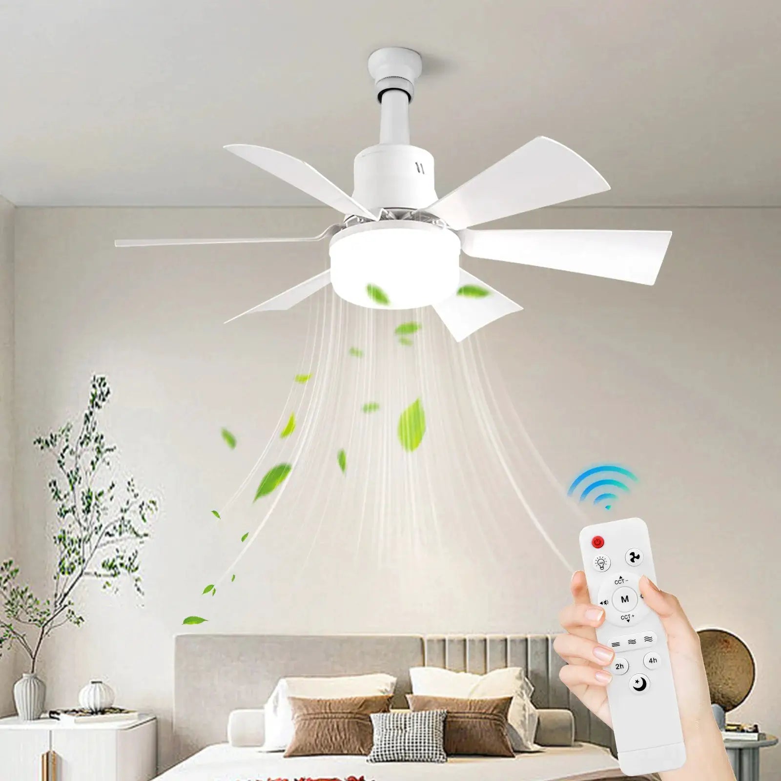 Screw in Ceiling Fan in Light Socket with Remote Ceiling Fan with Light with Extender & 6 Blades for Bedroom Kitchen from PriceLows™