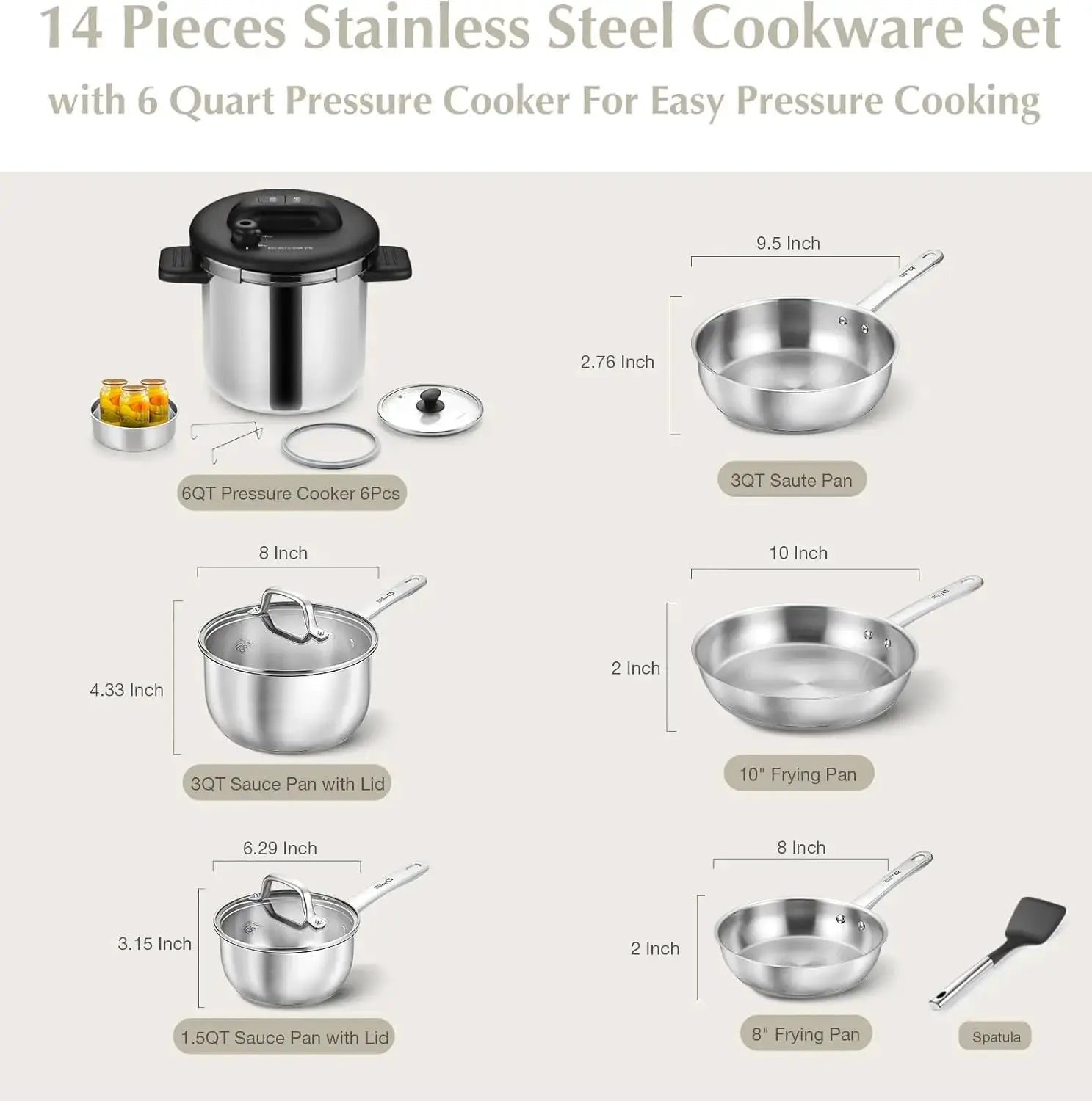 KOCH SYSTEME CS 14 Piece Stainless Steel Cookware Set with Pressure Cooker, Stainless Steel Pressure Cooker with Pots and Pans Set, 18/10 Stainless Steel Cookware Set, Induction Ready from PriceLows™