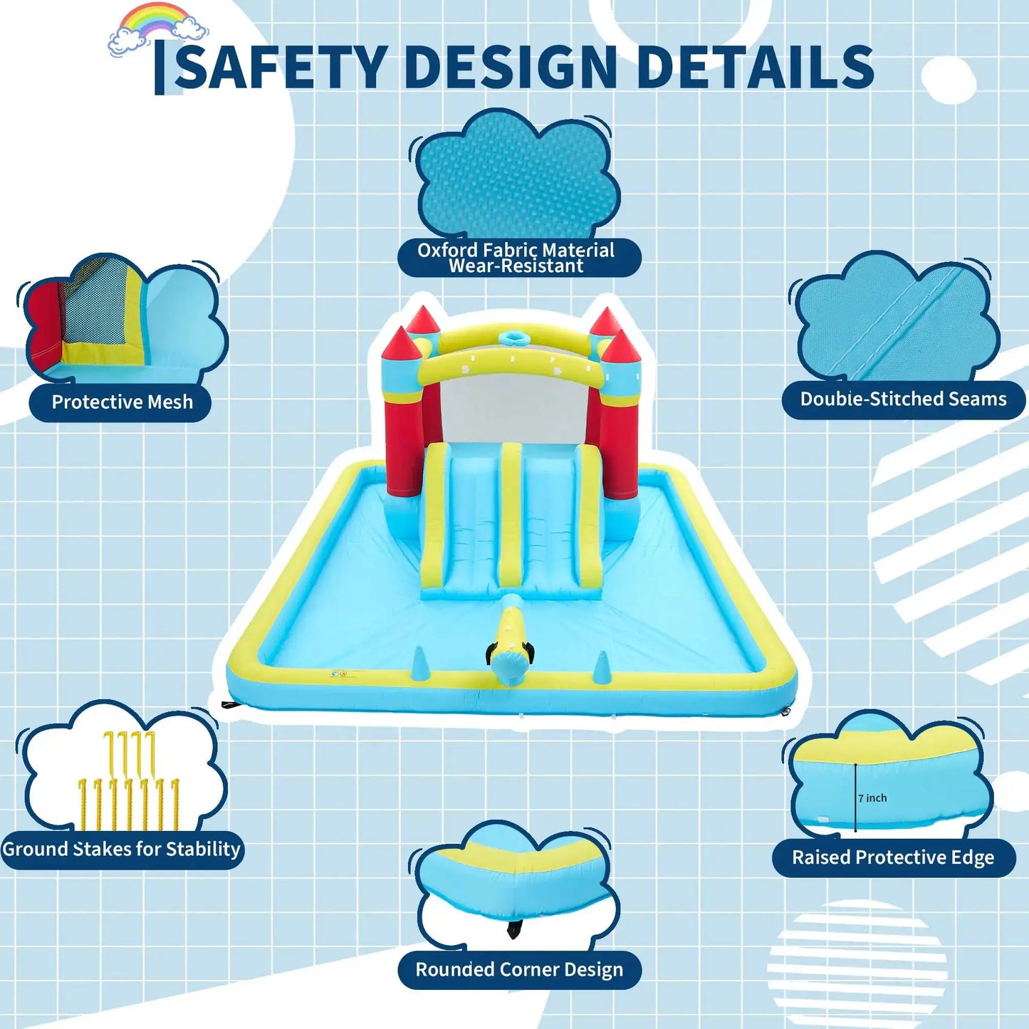 14FT Inflatable Bounce House Jump House For Kids With Slide, 350W Blower, 7-in-1 Indoor Outdoor Water Park Splash Pool from PriceLows™