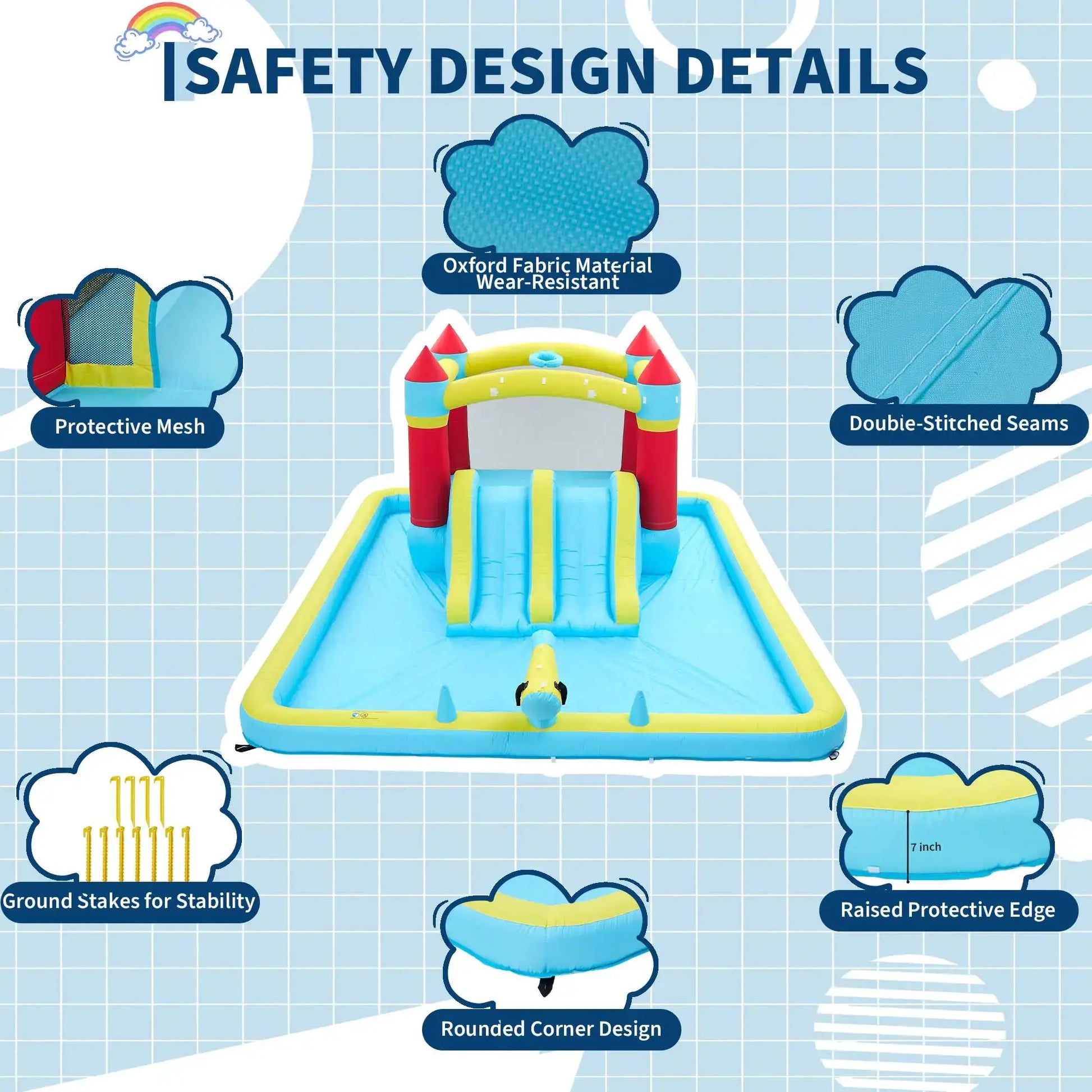 14FT Inflatable Bounce House Jump House For Kids With Slide, 350W Blower, 7-in-1 Indoor Outdoor Water Park Splash Pool from PriceLows™
