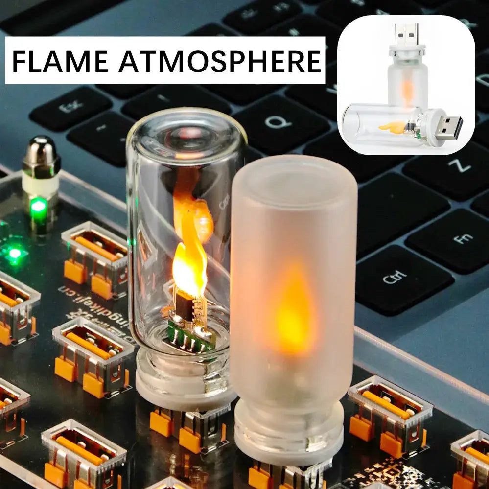 LED Flame Night Light | USB Powered | Frosted Glass | Indoor Lamp