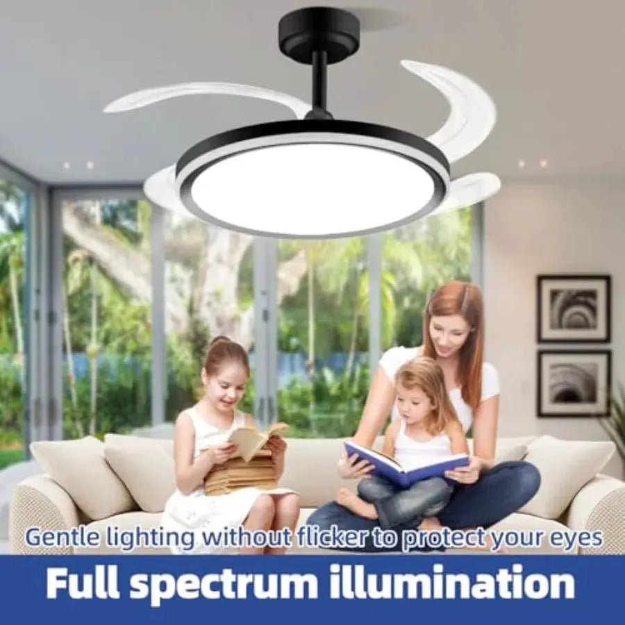 Slim Retractable Ceiling Fan with Light and APP Remote Control 42in Modern Smart RGB Ceiling Fan with Bluetooth Speaker Dimmabl from PriceLows™