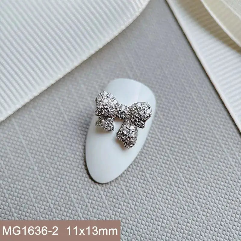 10pcs Silver Rhombus Streamer Bowknot Tassel Zircon Nails Jewelry Decorations DIY Wear Nail Art Accessories Charms Part Supplies from PriceLows™