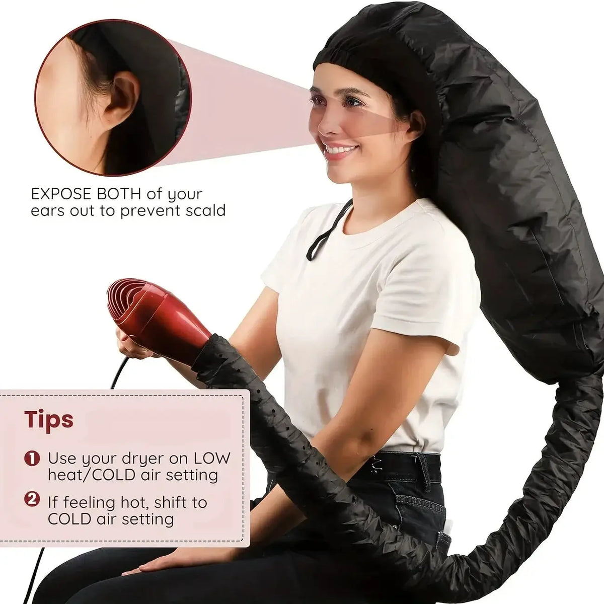 Hair Dryer Bonnet | Adjustable Straps | Deep Conditioning Cap | One Size