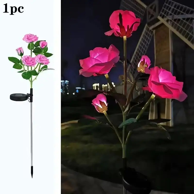 1PC Solar 5-Head Rose Flower LED Light,Outdoor Plug-in Decoration Lights,Landscape Lightting For Garden Lawn Yard Path Graveyard from PriceLows™