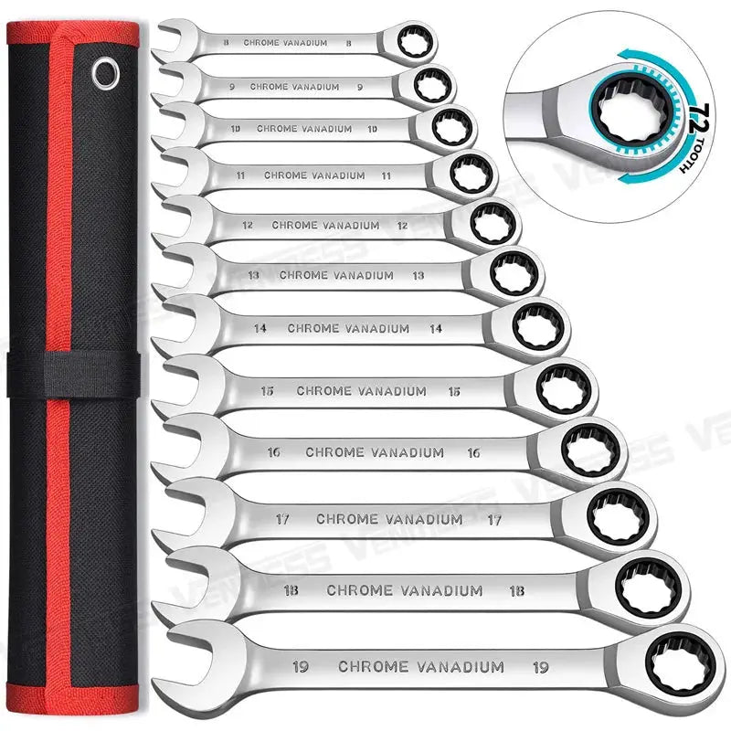 Ratcheting Wrench Set Metric and Standard 12-Point Box End Combination Spanner Gear Wrench Garage Tool Set,CR-V Full Polished from PriceLows™