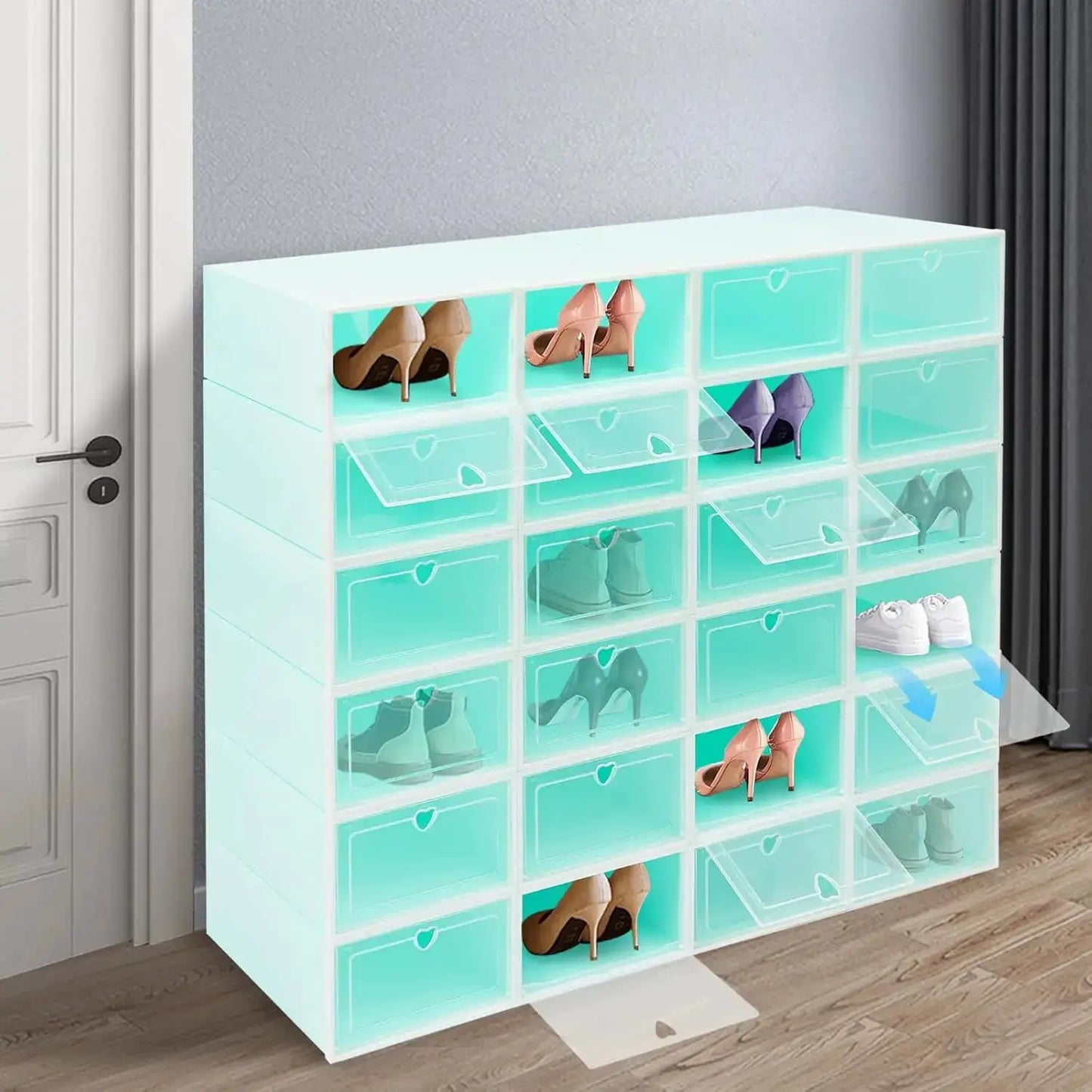 24 Pack Shoe Storage Box,Stackable Shoe Organizer for Closet,Space-Saving Plastic Shoe Box, Durable Shoe Rack for Boots from PriceLows™