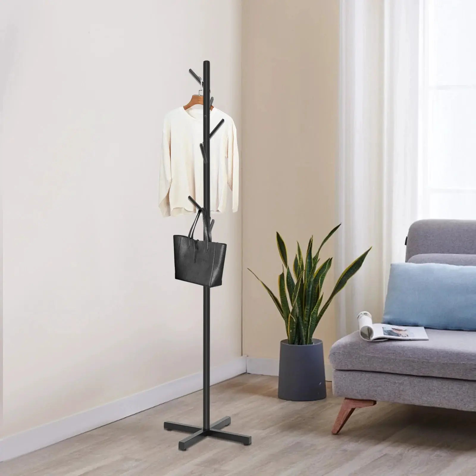 Tree-Shaped Coat Rack, Nordic Style Free-Standing Clothes Stand, Metal Clothing Rack with 7 Branches for Entryway from PriceLows™