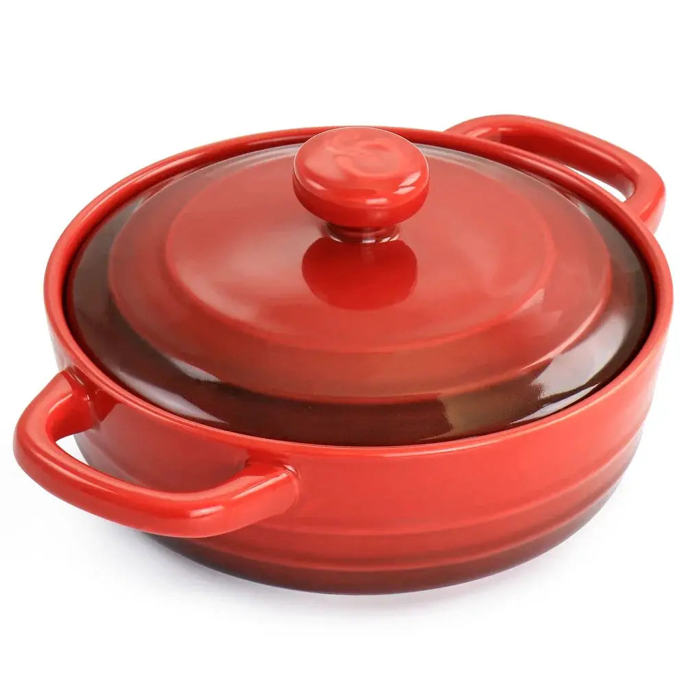 Mini Casserole Baker Stoneware Dish Gradient Red Oven Safe Great Side Dishes Desserts Durable with Lid Integrated Handles from PriceLows™