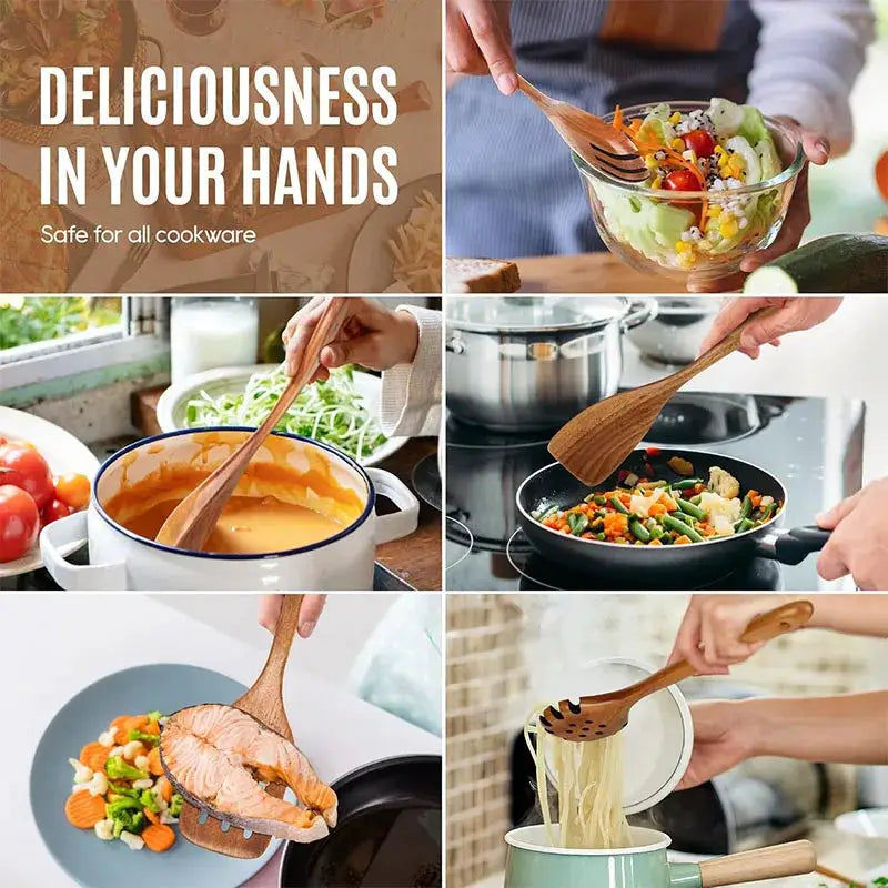 Best Wooden Spoons for Cooking Acacia Wooden Kitchen Utensils Set Smooth Non Toxic Wood Cooking Spatula Turner Serving Spoon from PriceLows™