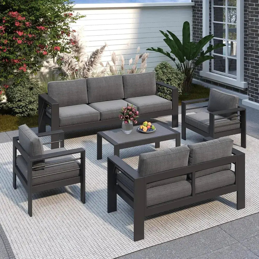 All-Weather Oversized Metal Patio Furniture Set with Deep Seating and Wide Armrests, Gray from PriceLows™