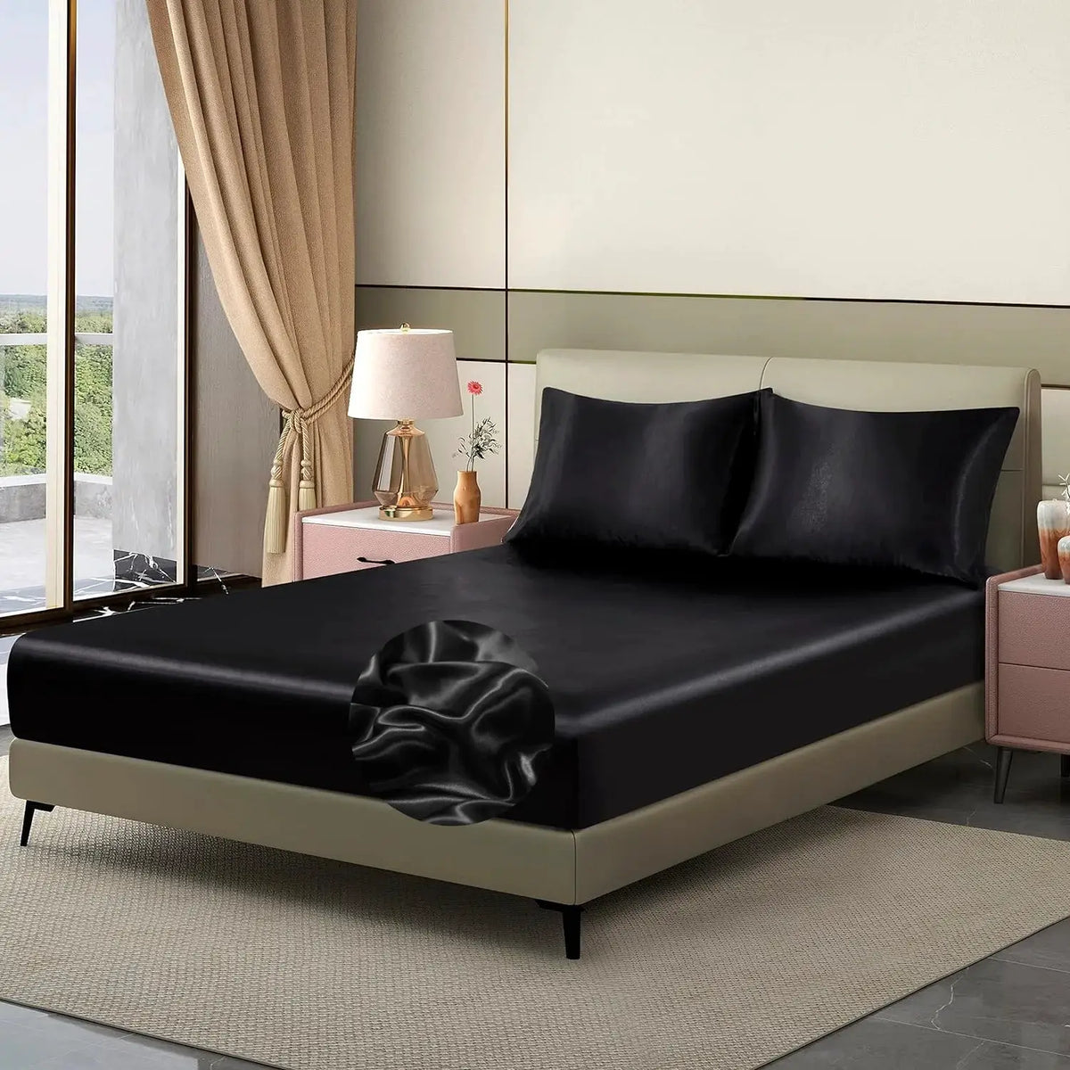 Satin Fitted Sheet | 100 Percent Polyester | Silky Soft | Solid Color