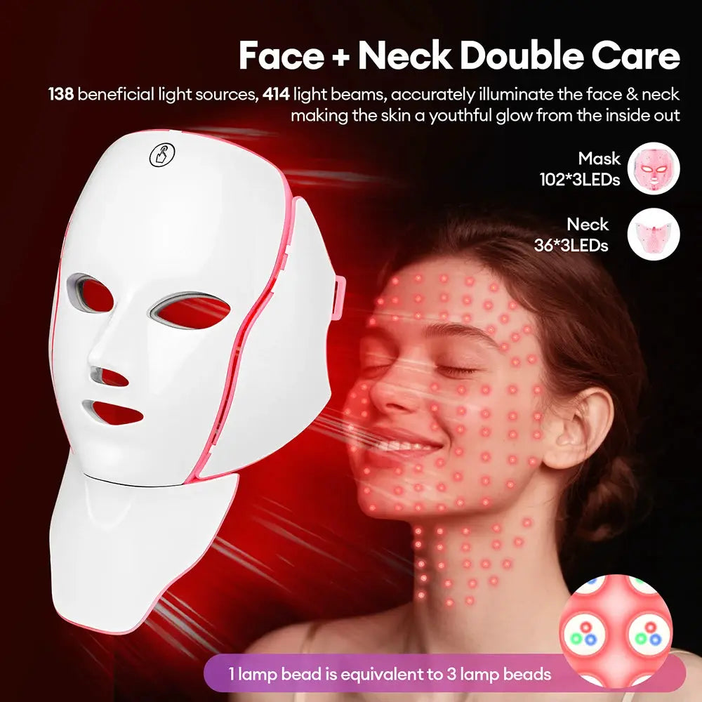 7 Colors LED Facial Mask with Neck LED Light Photon Mask Skin Rejuvenation Anti Acne Beauty Device Face Lifting Firm Massager from PriceLows™