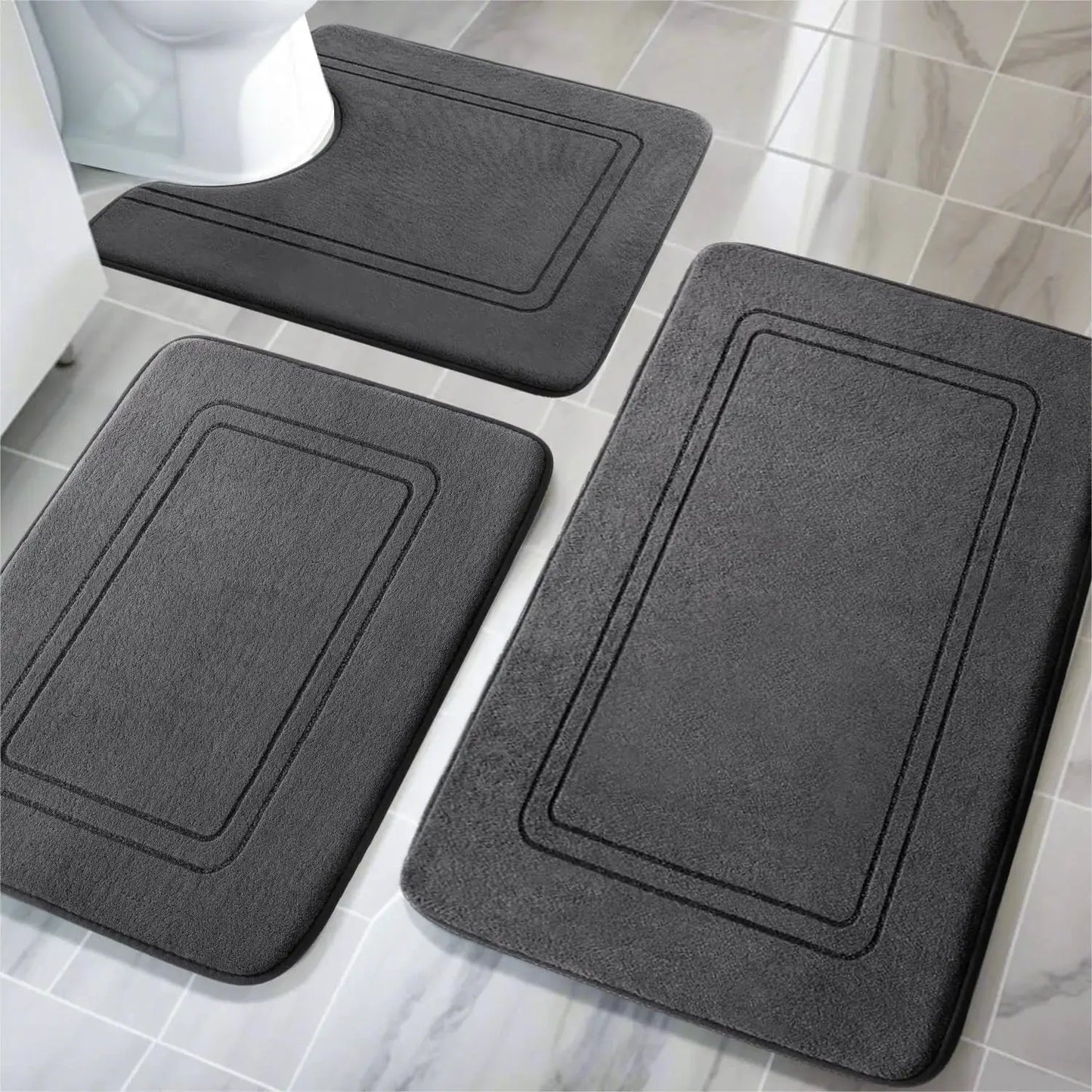 Memory Foam Bath Mat Set, Non Slip Bath Mats for Bathroom, Super Soft Water Absorbent Rug Set, Machine Washable U Shape Toilet from PriceLows™