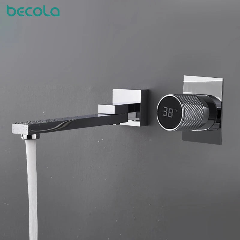 Bathroom Faucet | Led Digital Display | Black Brass | Two Hole