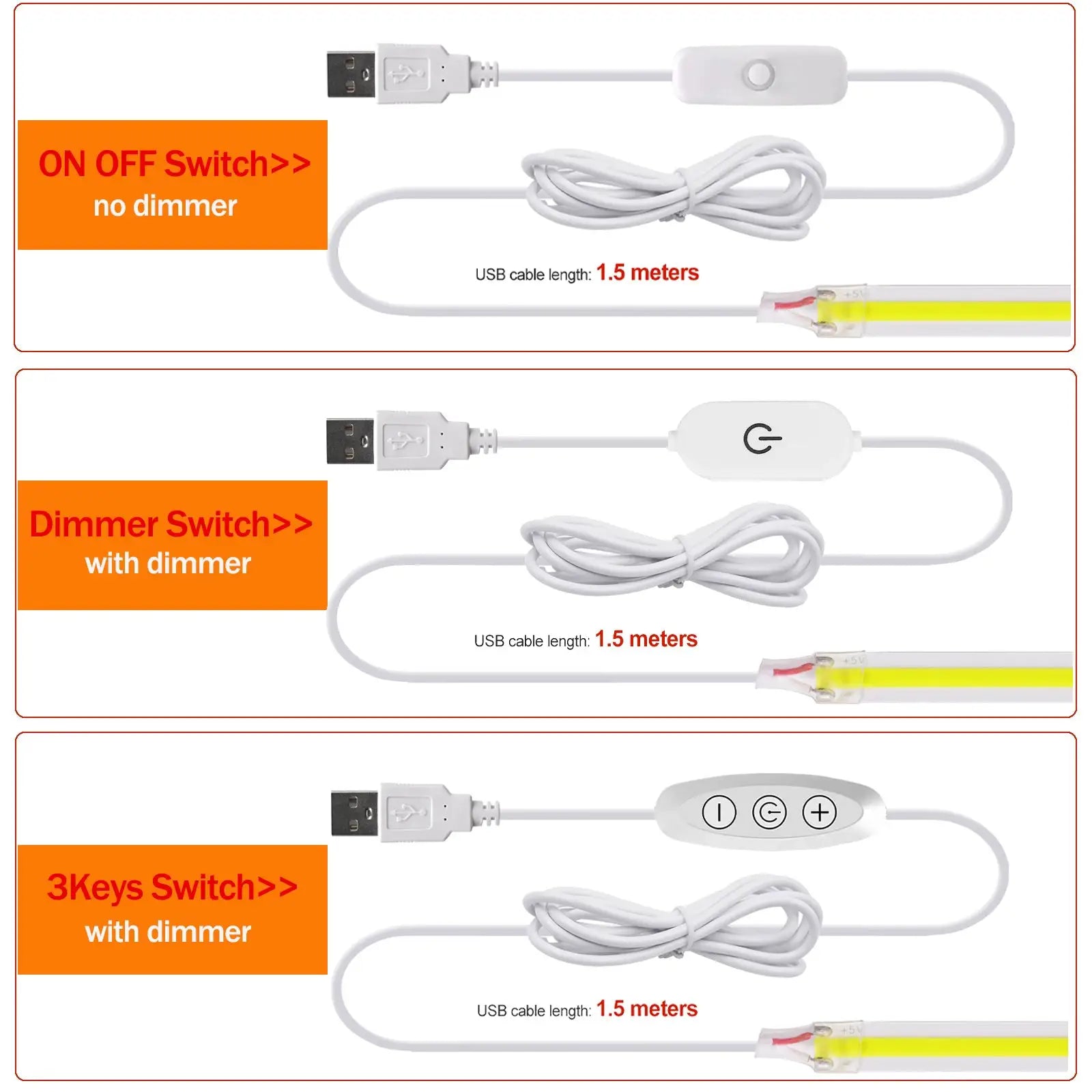 Dimmable COB LED Strip Light 5V USB Flexible LED Tape with Switch 320LEDs High Density Linear Lighting with Adhesive Tape from PriceLows™