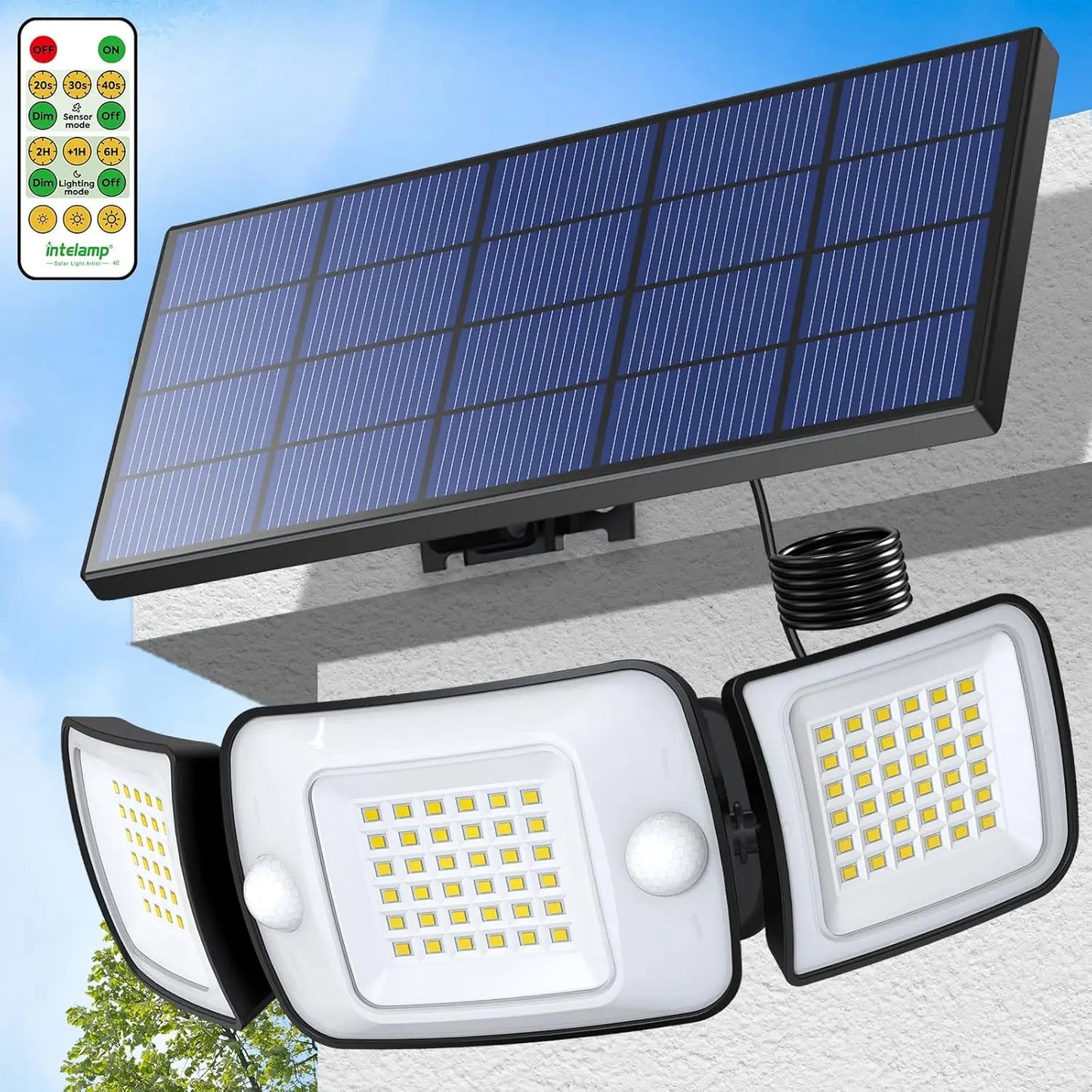 intelamp 6000mah Outdoor Solar Lights 3 Heads Two Motion Sensors Waterproof Bright Wall Street Lamp For Garden Yard Path Garage from PriceLows™
