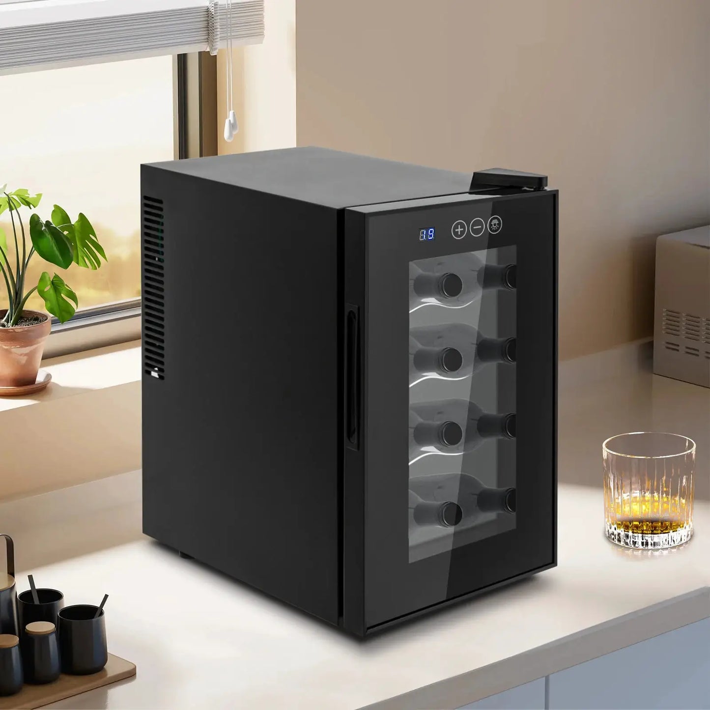 23L/6.08gal Four-tier 8 Bottle Wine Cellar Clear Window, Wine Fridge, Beverage Wine Chiller for Home, Office, Hotel, Bar,or Club from PriceLows™