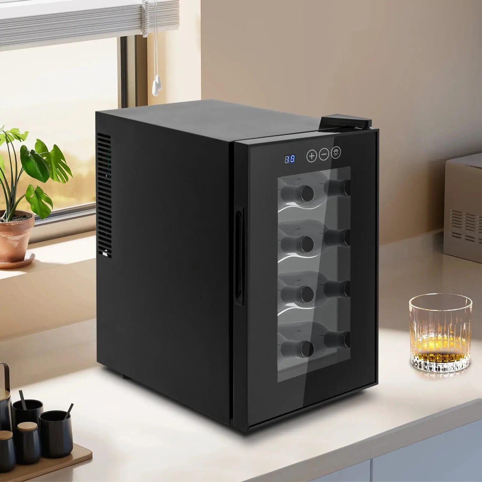 23L/6.08gal Four-tier 8 Bottle Wine Cellar Clear Window, Wine Fridge, Beverage Wine Chiller for Home, Office, Hotel, Bar,or Club from PriceLows™